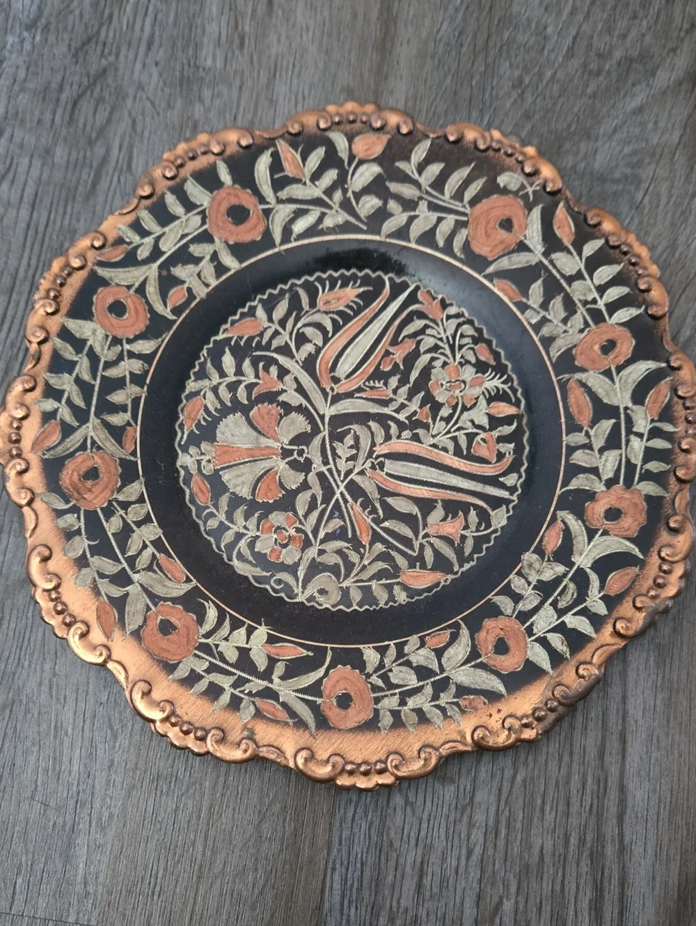 vintage Turkish handmade copper and brass decorative wall plate